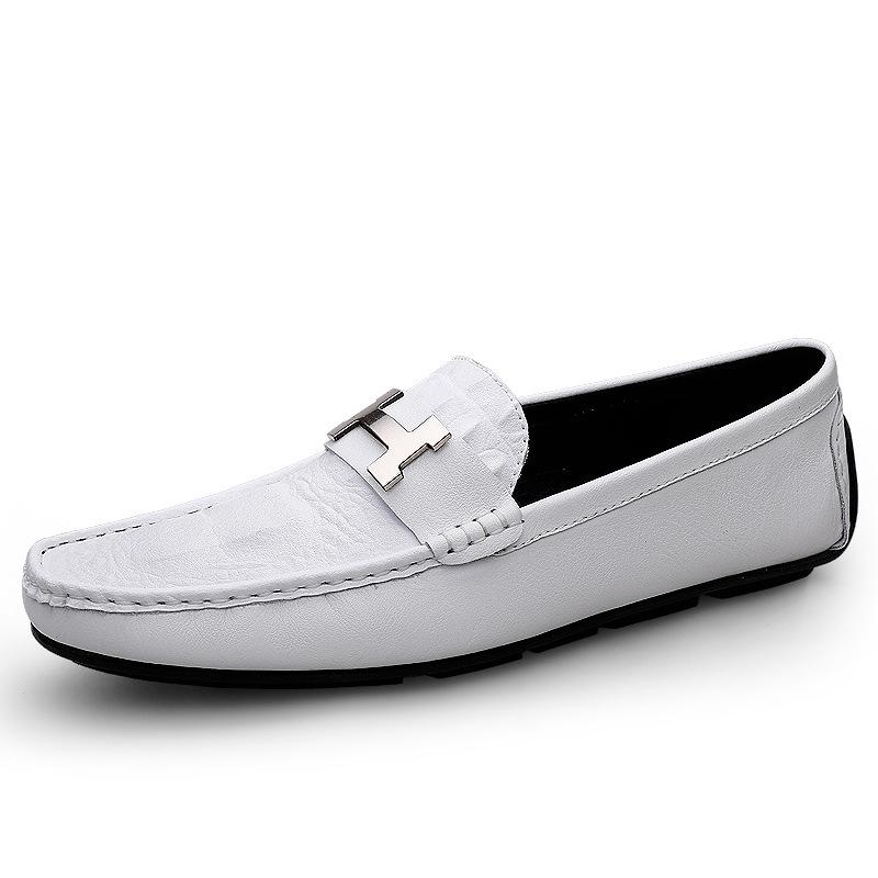 Leer live uitzending krokodillenpatroon beanie schoenen grote maat luie rijschoenen Britse casual schoenen rundleer