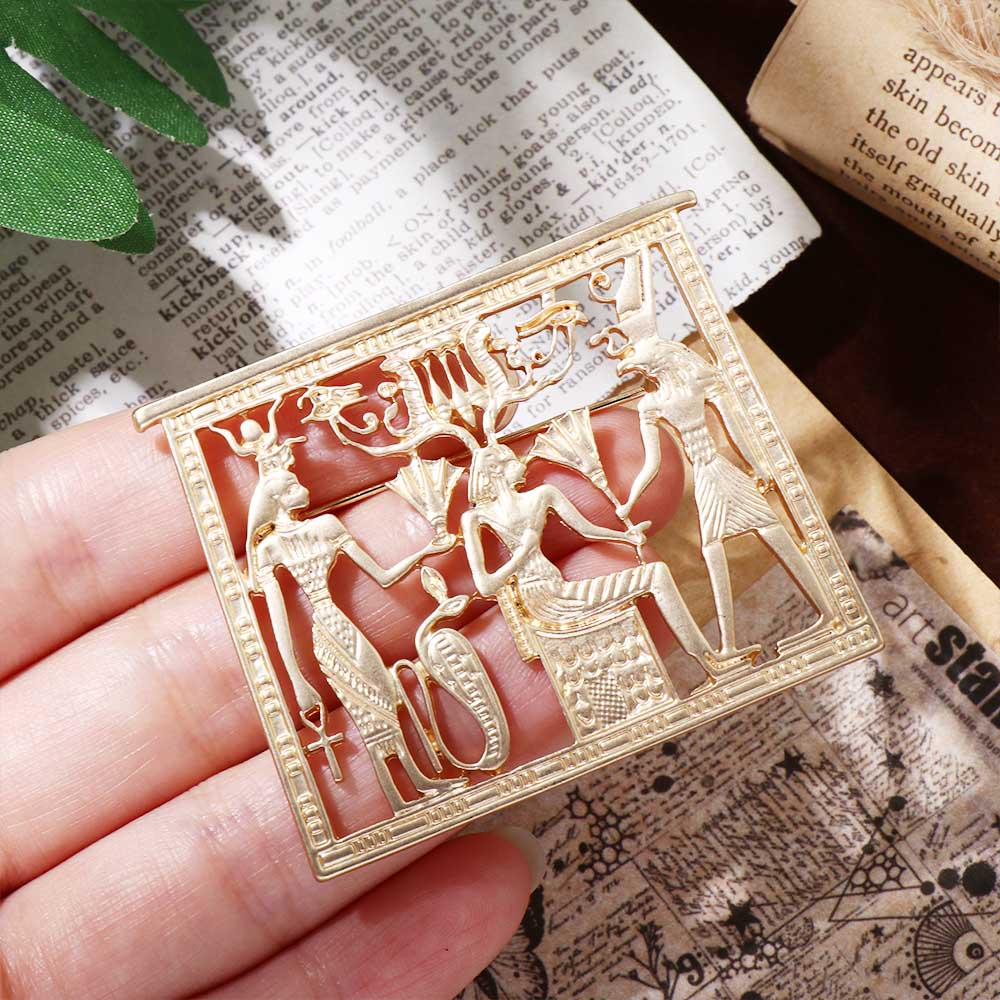 Men Women Metal Geometric Egypt Portrait Rectangle Hollow Corsage Jewelry Accessories Brooch Pins