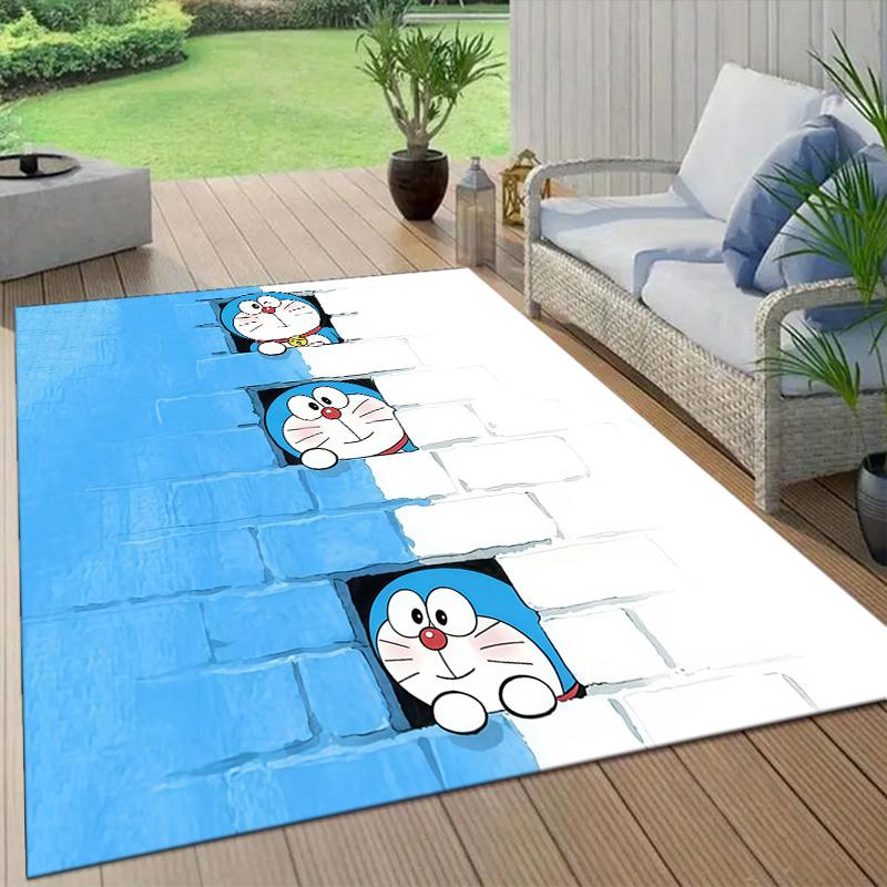 Doraemon3 Flannel Pattern Square Carpet,Area Rug,Carpet Rug for Living Room Bedroom Sofa Playroom Decor,Non-slip Floor Mat