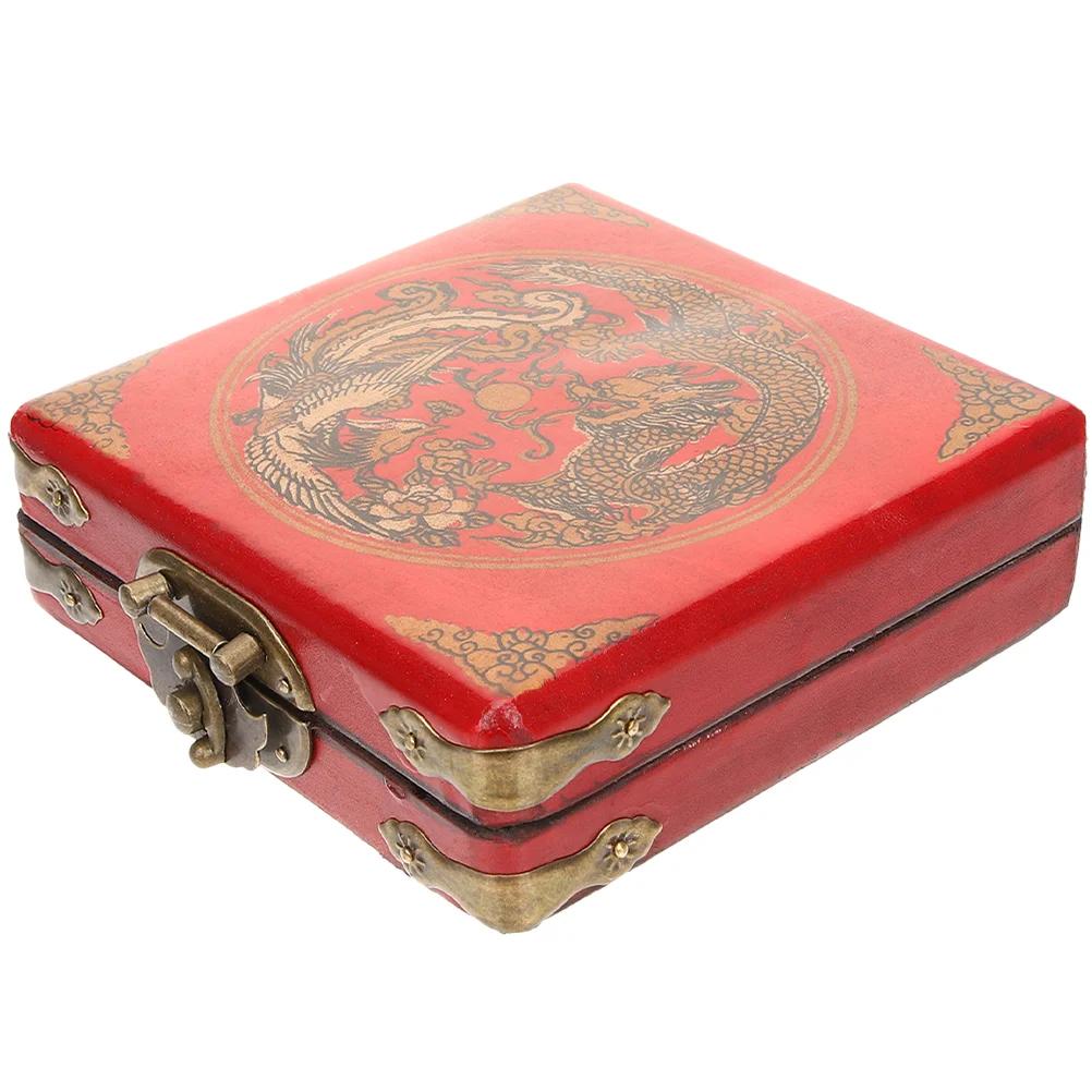 Vintage Wooden Keepsake Boxes Jewelry Box Decorative Storage Chinese Trinket Box Ring Holder Jewelry organizer Packaging Display 13.3X13.3CM красный