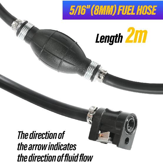 6FT Boat Motor Fuel Line Hose With Primer Bulb Steel Hose Clamps,Universal ID 5/16" Boat Fuel Line Assembly Kit,Compatible With Outboard RVs Tractors