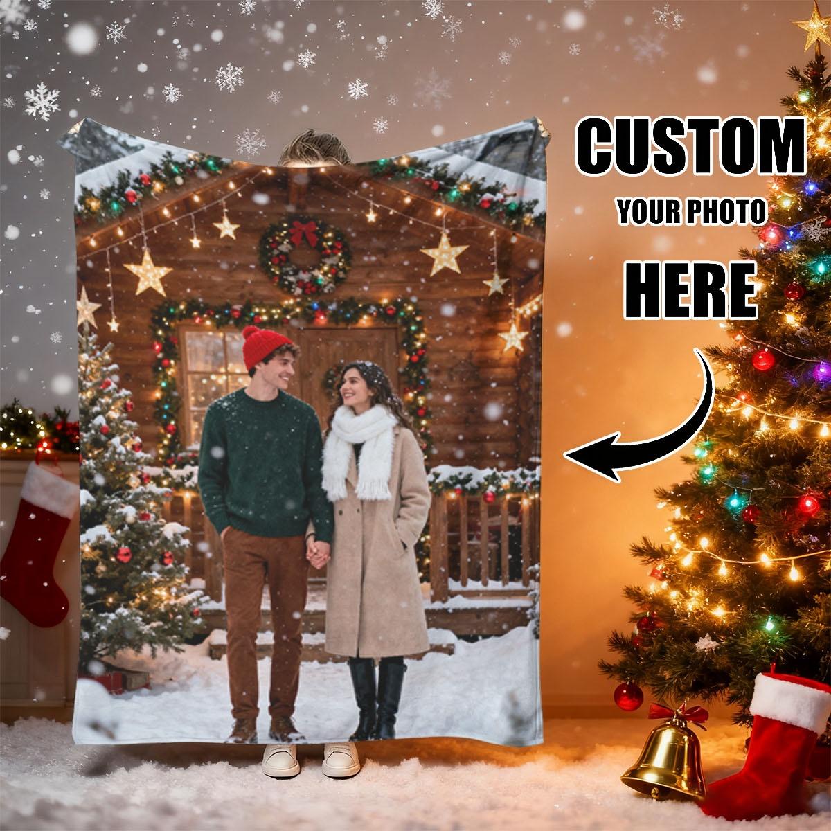 Custom Christmas Couple Anniversary Flannel Blanket - Engraved with Personalized Date + Christmas Pattern, Constant Temperature, 75X95CM