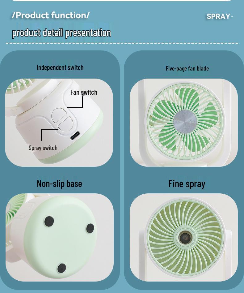 Dual-Head USB Mini Desktop Fan: Three-Speed, Strong Wind, Humidifying Spray for Summer Office