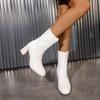 Fashion Ankle Boots, Women's Thick Heel, 2025 Autumn Winter New Knitted Fashionable Elastic Boots, Comfortable Casual Socks Boots