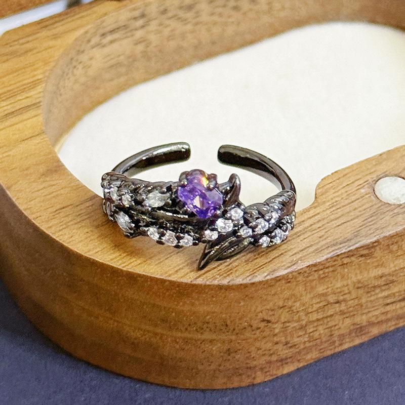 Dark Girl Purple Diamond Bauhinia Zir*****Pen Ring Sweet And Cool Temperament Adjustable Niche High-End Section Index Finger Ring
