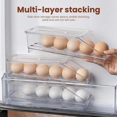 Refrigerator Egg Tray Egg Storage Egg Holder Capacity Fridge Storage Box with Automatic Rolling for Refrigerator for Diner