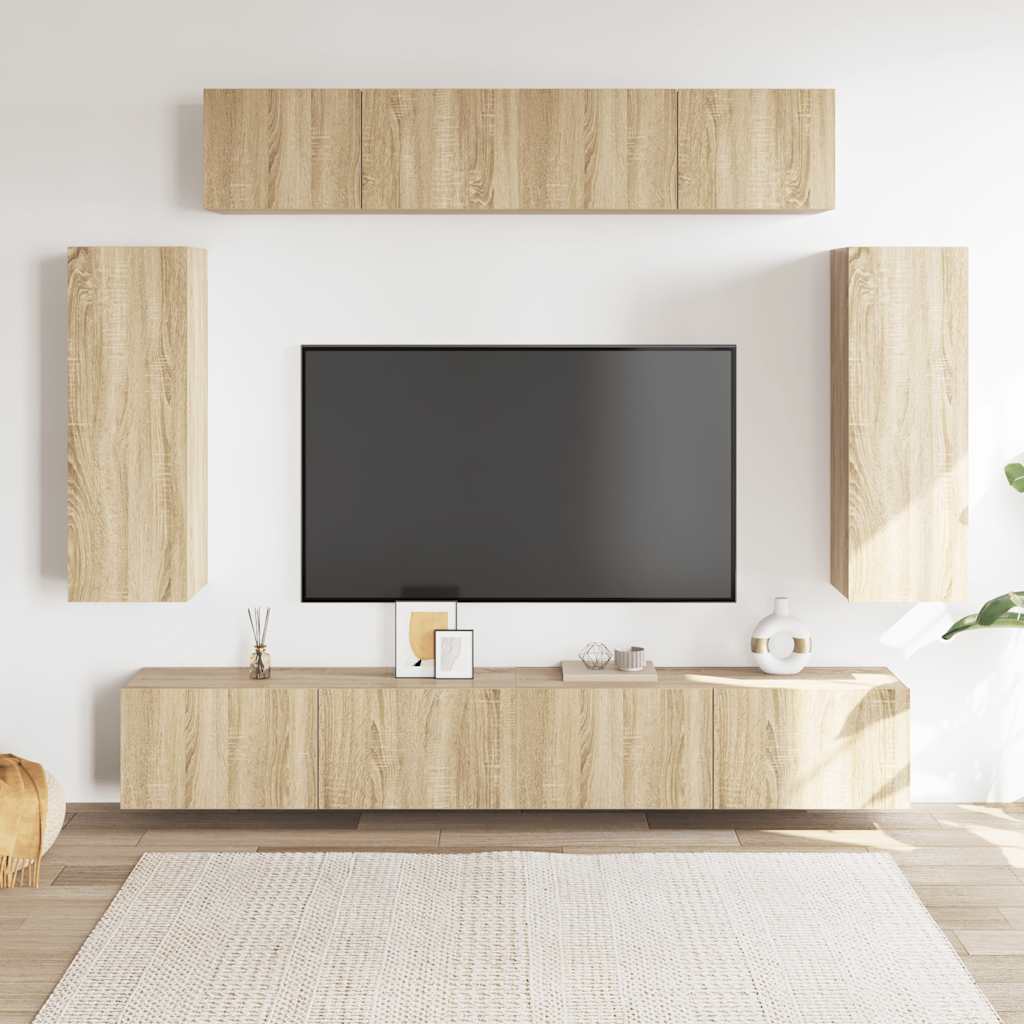 6 Piece TV Cabinet Set Sonoma Oak Effect Particleboard