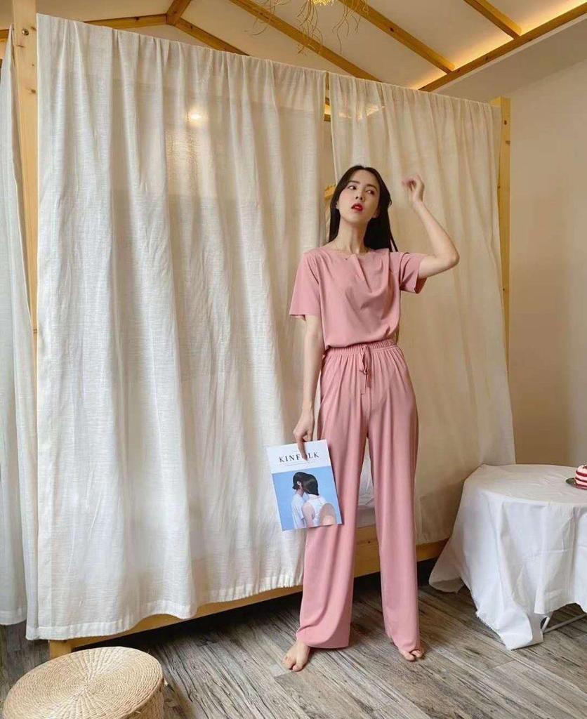 New Women's Solid Color Ice Silk Loungewear Two-Piece Set - Casual Soft Style