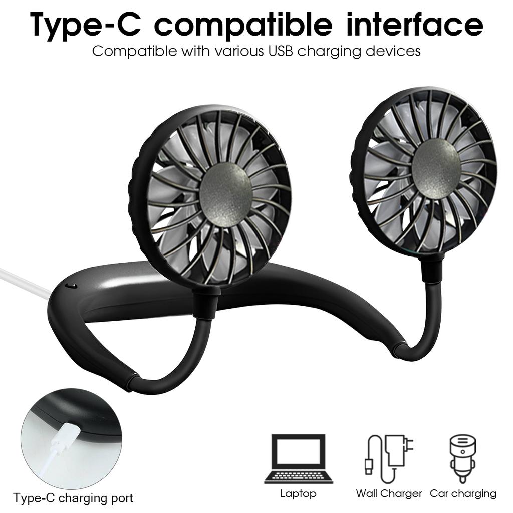 Neck Fan Rechargeable 1200Mah 3 Speeds Hands Free Wearable Fan Portable Personal Cooling Fan For Travel Outdoor
