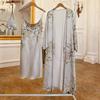 Sleep Print 2pcs Suit Robe Women Bridal Kimono Bathrobe Gown Lingerie Satin Vneck Sleepwear Strap Nightgown Loungewear