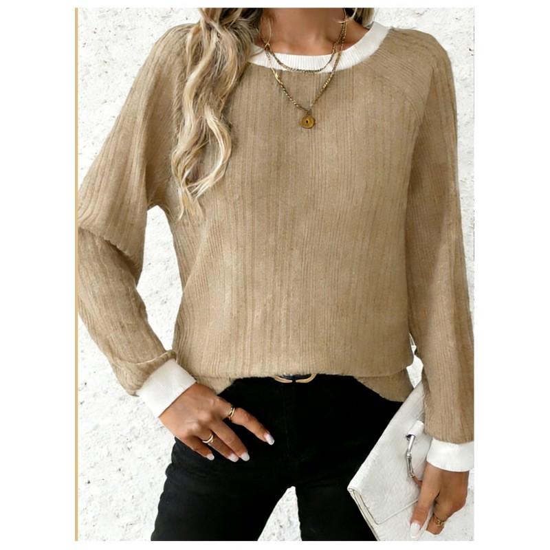 Womens Knit Sweater Round Neck Loose Fit Long Sleeve Pullover Slim Solid Color Fall Winter Top