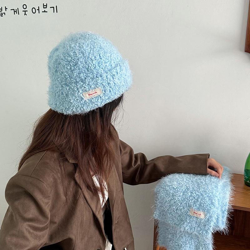 Bright Color Knitted Scarf and Hat Set - Solid Winter Warm 2-Piece for Women