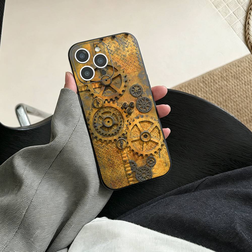 S-Steampunk Gear Mechanical COOL Phone Case For iPhone 17, 16,15,14,13,12,11 Plus,Pro Max, Others Soft Black Cover