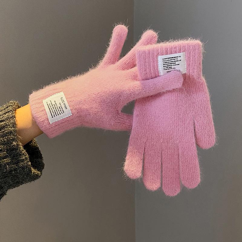 

Women Gloves Knitted Solid Autumn Winter Hand Warm Thicken Short Wrist Female Full Fingered Mittens Winter Riding Skiing Mittens 21x8 cm