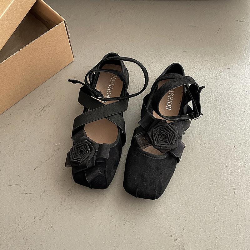 

Винтажные балетки с круглым носком и цветком, весенние, с перекрестными ремешками, повседневные, одинарные туфли, женские, с мелким вырезом, вечерний бриз, нежные балетки 35