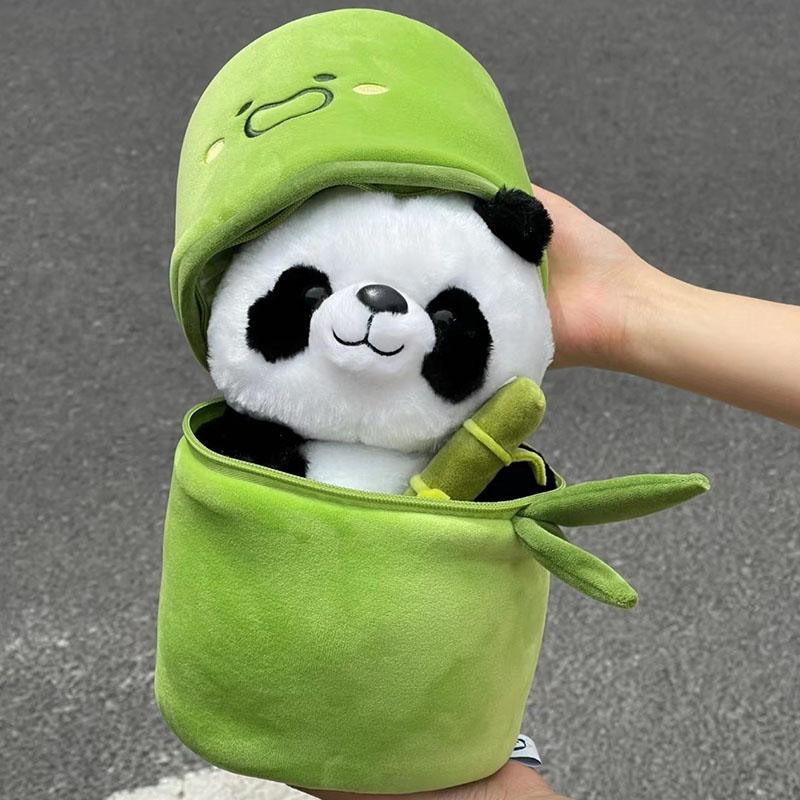 New Bamboo Panda Plush Stuffed Toy Soft Bamboo Bag Simulation Stuffed Panda Cute Pillow Panda Cat Doll Childen's Birthday Gift