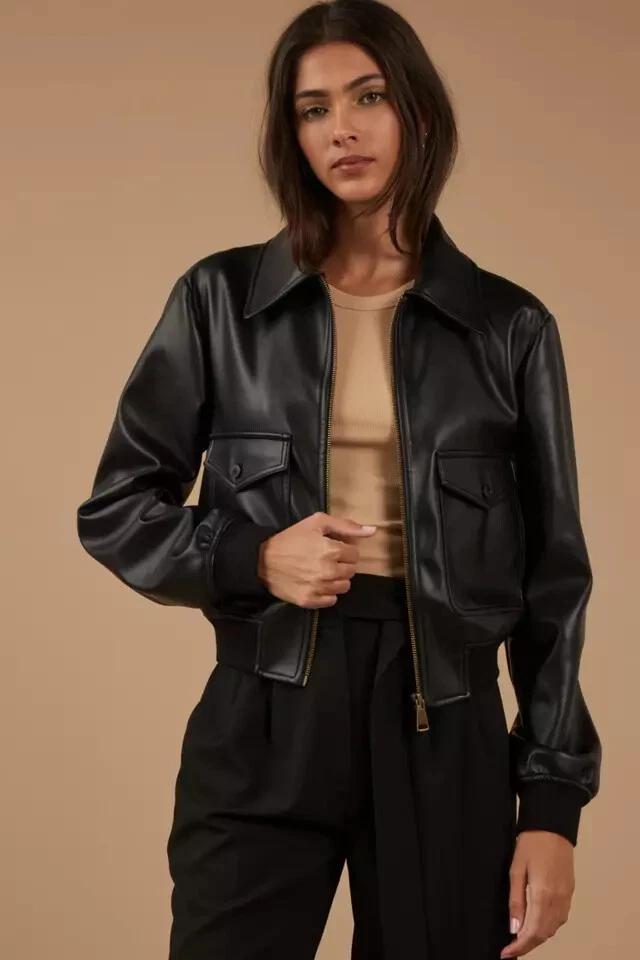 Reine Damen Lederjacke Schwarze Bomberjacke Lammfell Bikerjacke Handgefertigt Stilvoll