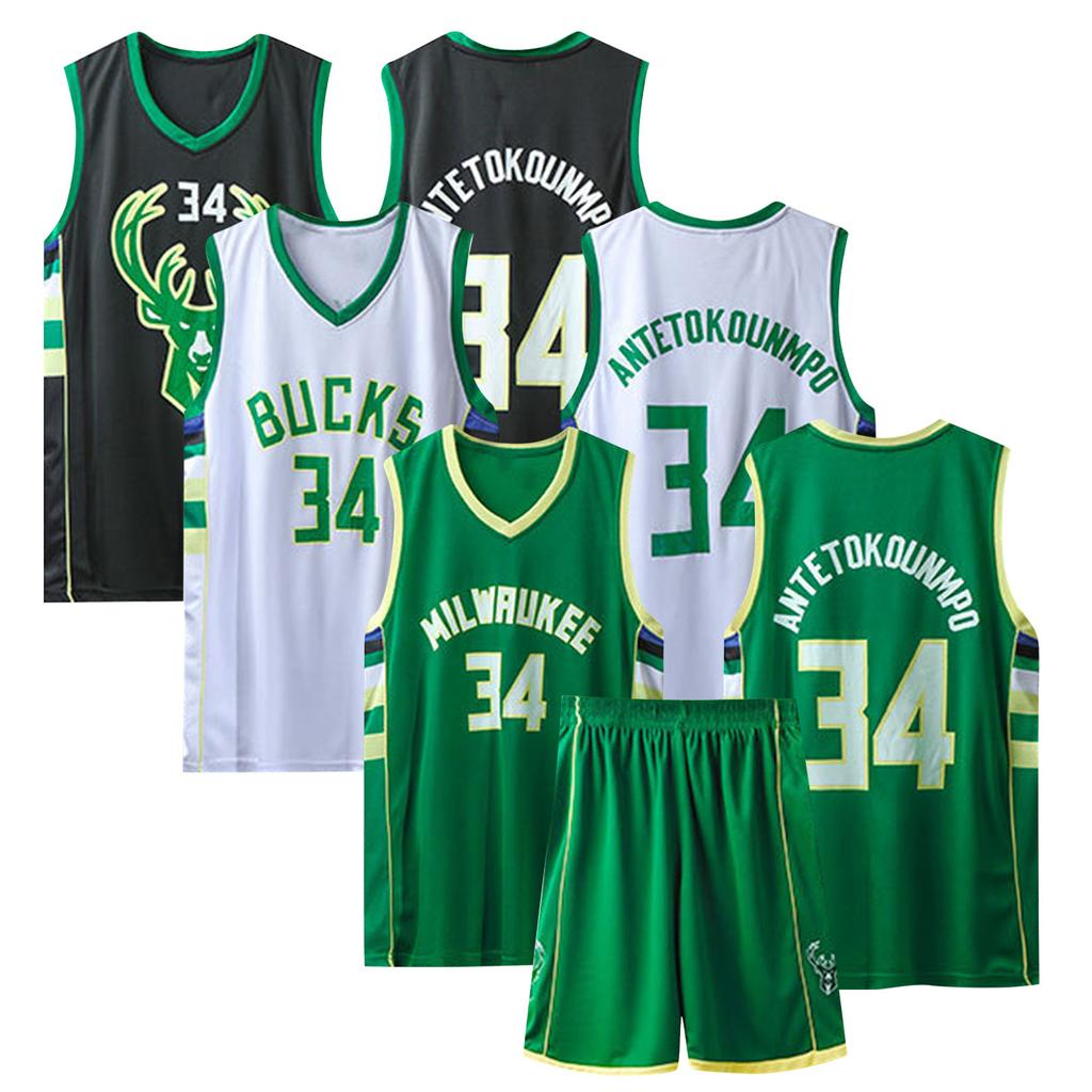 Dresy s nápisem Bucks č. 34 Basketbalová uniforma Košile Šortky Dvoudílný pro dospělé