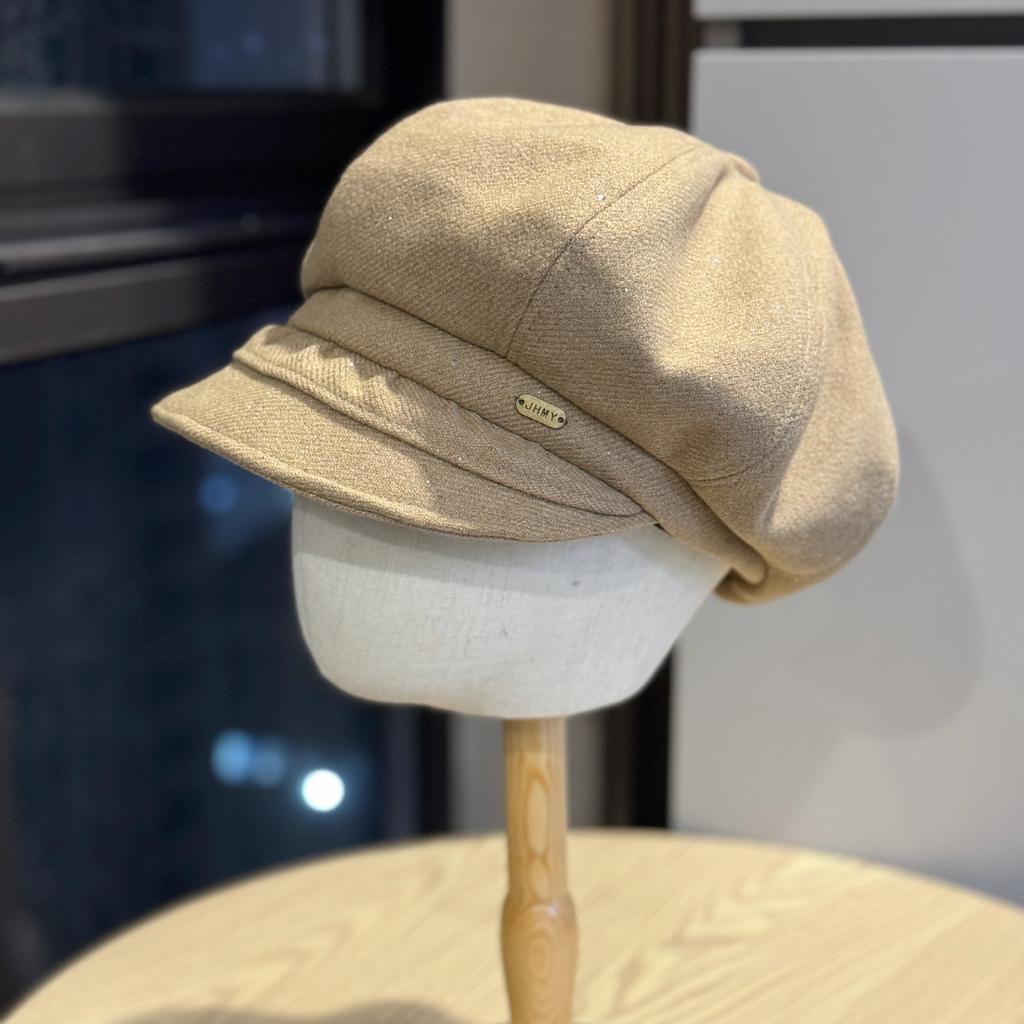 New Fashionable Sequined Pleated Edge Woolen Octagonal Hat for Women Japanese Style Sweet and Cute Face Showing Small Simple Newsboy Hat Trendy