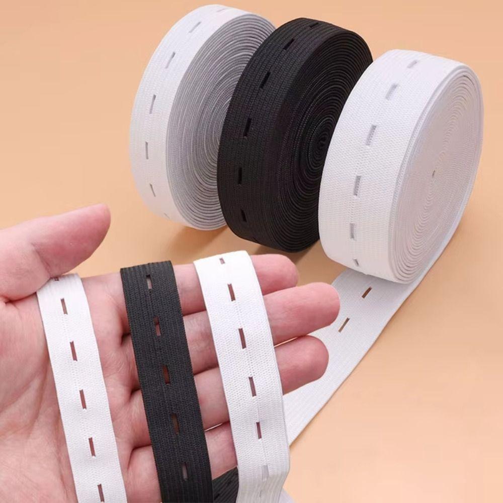 Black White Button Hole Elastic Belt Adjustable Hole Flat Band Elastic Stretch Belt DIY 1.5/2/2.5/3cm Width