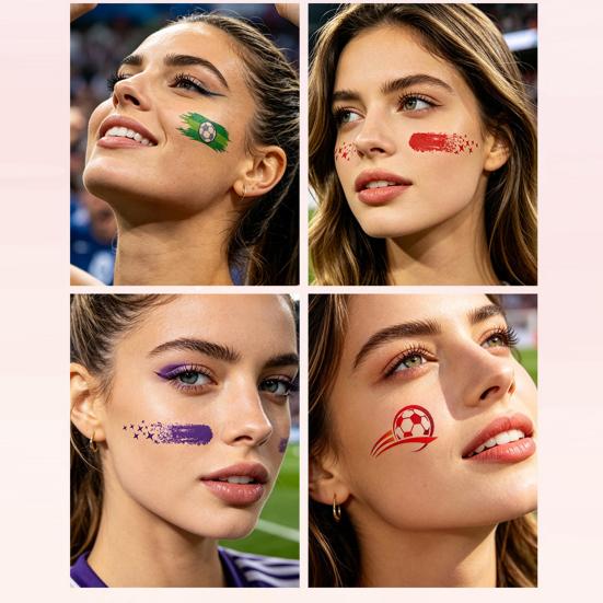 Nostalgie Soccer Face Tattoos Stickers, Waterproof Temporary Body Art for Sports Fans, Football Team Party Makeup Decals Game Day