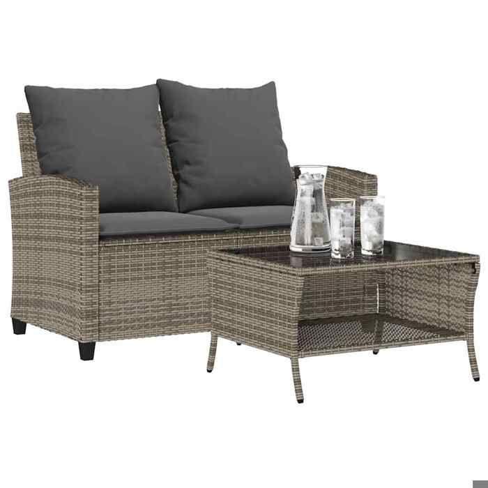 VidaXL Garden Sofa 2-seater Cushions and Table Grey Braided Resin, Outdoor Sofa, Garden Loveseat, Sofa of 4103847