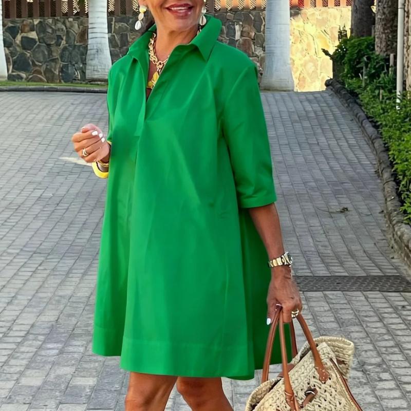 Moda Europea e Americana Amazon Quotidiano Urbano Ampio Bianco Mezza Manica A-line Vestito Camicia