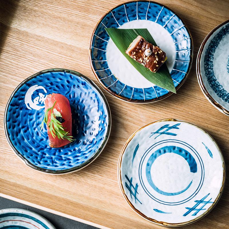 Japanese Sushi Plate Ceramic Dish for Restaurant Commercial Use Sashimi Salmon Appetizer Round Tray