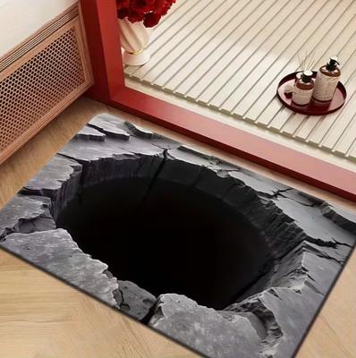 2D Optische Illustration Schwarzer Riss Tiefes Loch Fußmatte Teppich Ist Küche Wohnzimmer Schlafzimmer oder Außenbereich Verwendung Heimdeko Teppich