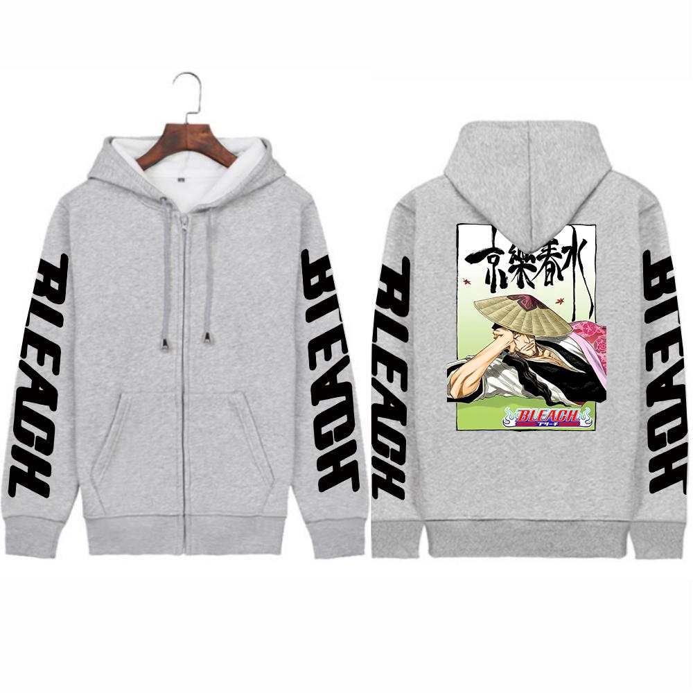 

Японский мультфильм Кёраку Сюнсуй Bleach Толстовки на молнии Мужские Женские Оверсайз Зимние Теплые Удобные Черные Куртки Пальто на молнии 4XL