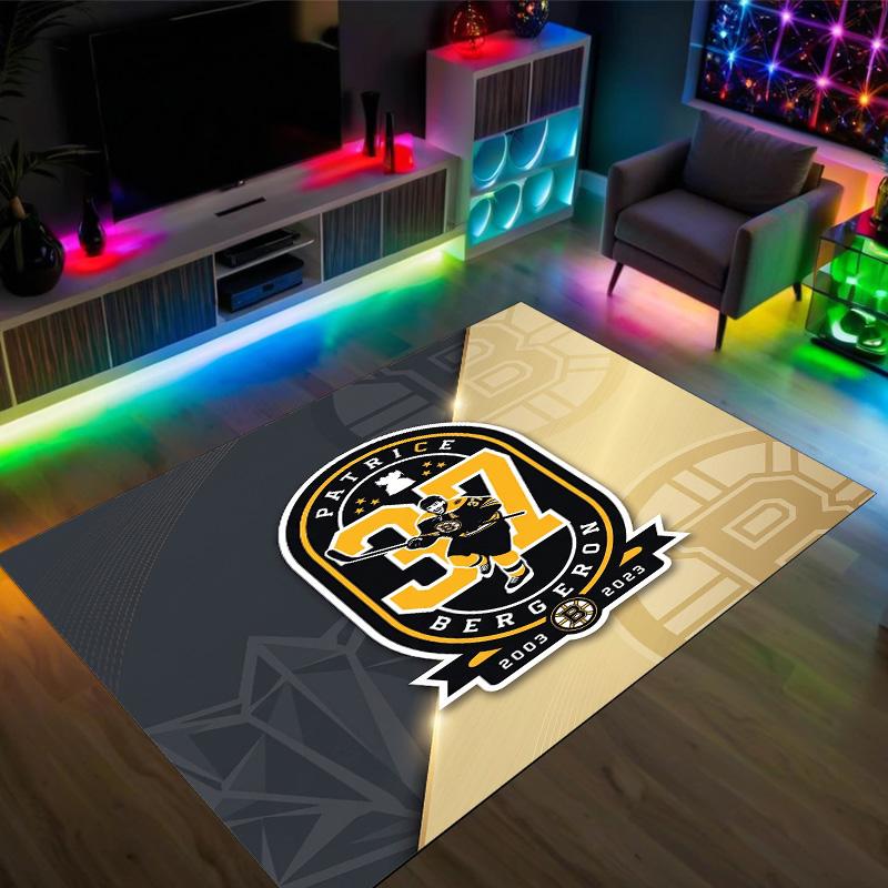 Boston Bruins Design Crystal Velvet Carpet Cozy Non?Slip Printed Rug For Bedroom Living Room Entrance