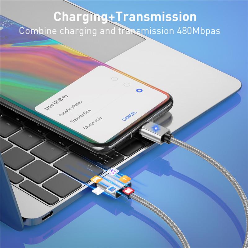 USLION Magnetisk Datakabel Micro USB Type C Telefonkabel For iPhone11Samsung Xiaomi USB Hurtigladeledning Magnetkabel
