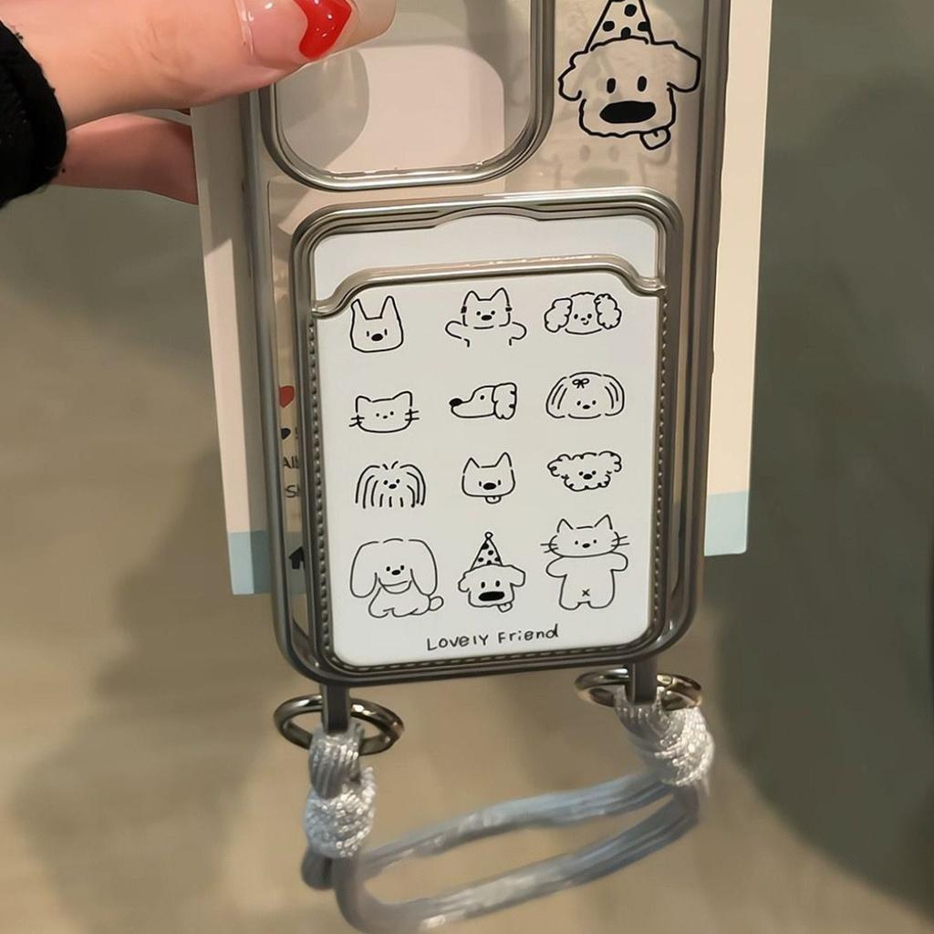 Electroplated Lanyard Card Bag Birthday Hat Puppy Mobile Phone Case Cute Cartoon TPU Anti-hand Sweat Simple New Goddess Ins