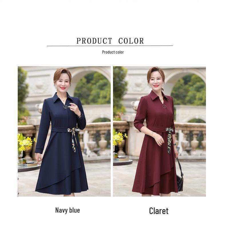 Spring 2026 Long-sleeve Dress for Middle-aged Women: Waist-cinching, Wide-leg Style for Spring and Autumn