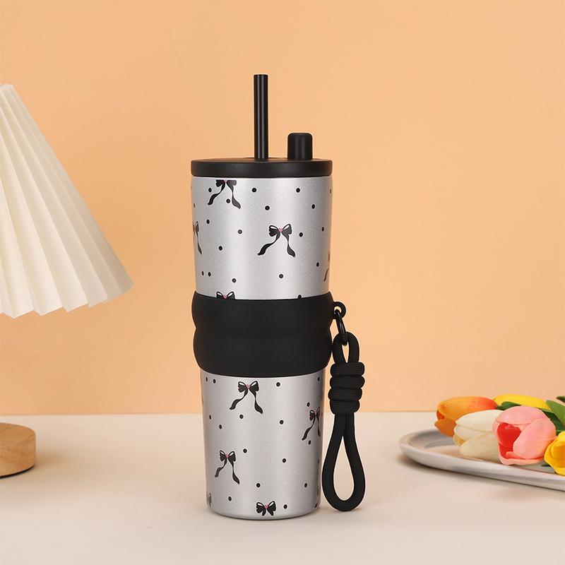 710Ml Large Capacity Car Thermos Mug Stainless Steel Vacuum Flask With Retractable Straw Leak-Proof Coffee Tea Cold Drink Bottle