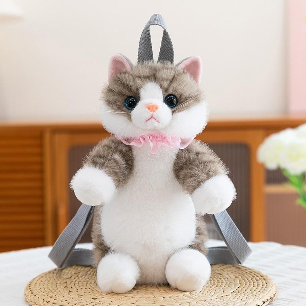 Soft Realistic Cat Backpack Fluffy Stuffed Animals Plush School Bag  Travel Storage