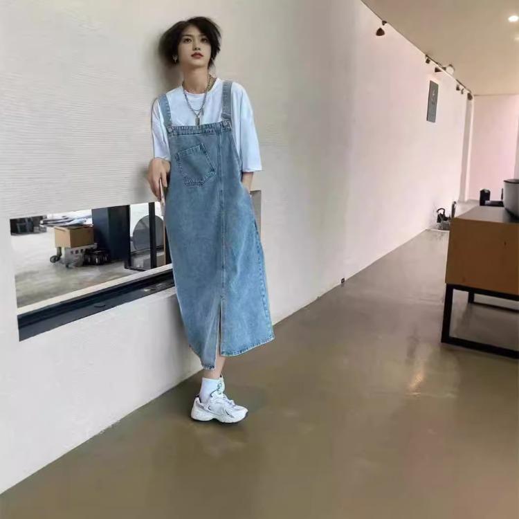 Women's Denim Pinafore Dress A Stylish Niche-inspired Strapless Dress with A Loose Figure-flattering Silhouette