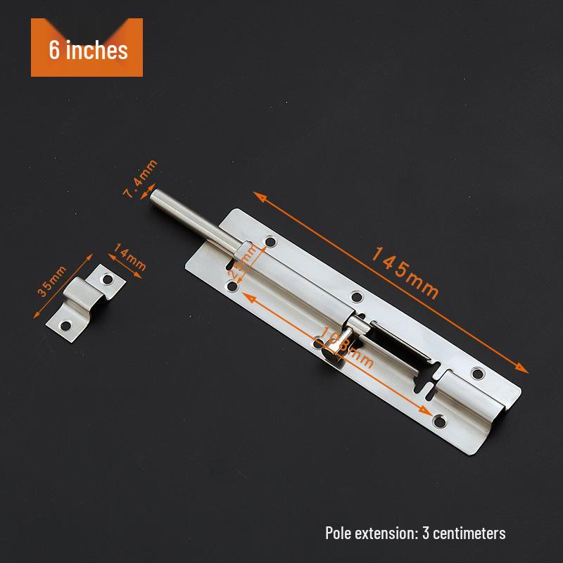 Stainless Steel Surface-Mounted Door Bolt - Anti-theft, Available in 3, 4, 5, 6, 8 inches - For Doors & Windows