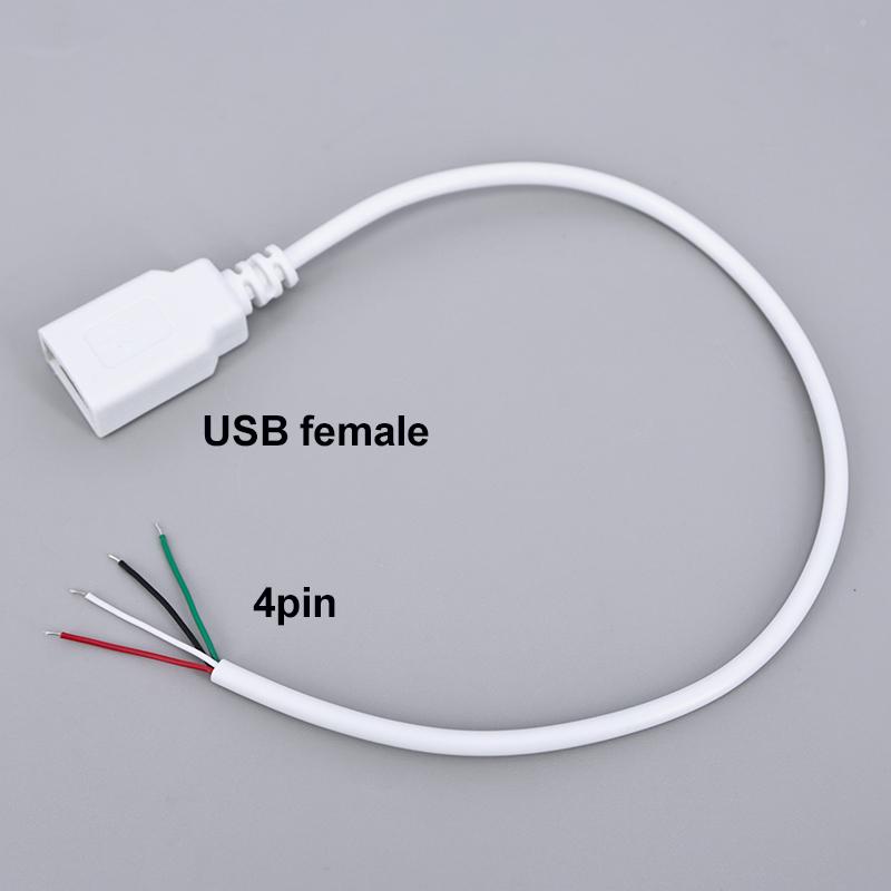 2pin 4Pin 5V USB 2.0 Power Supply Cable Female Male Jack Charging Extension Connector Wire white 0.3m 1m