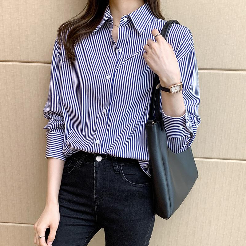 2023 Women's Korean Style Striped Cotton Shirt – Spring Loose Fit, Versatile for Inner or Outer Wear