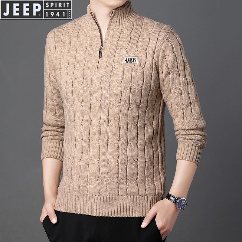 JEEP SPIRIT Men's Winter Half-Zip Fleece-Lined Knitted Sweater 2608