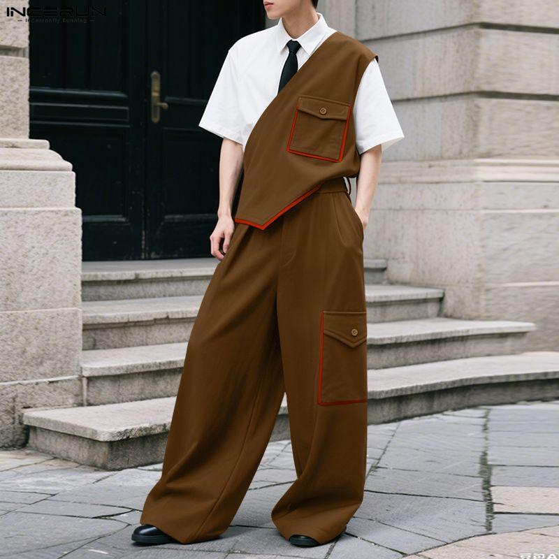 INCERUN 2 STÜCKE Herren Ärmellose Einseitige Tanktops und Lange Hosen Outfit Sets
