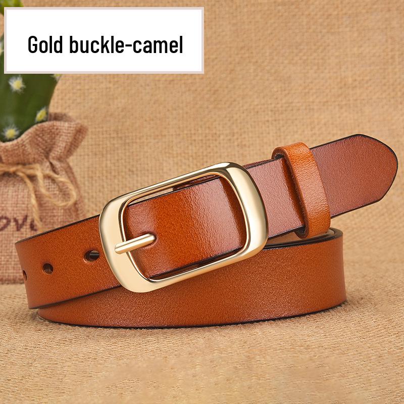 Women's Genuine Cowhide Leather Belt with Rustproof Alloy Buckle - Casual and Versatile for Jeans.