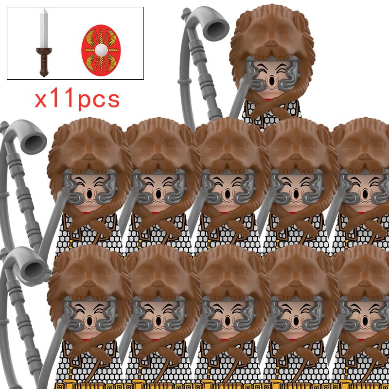 11pcs Medieval Dragon Knights Heavy Armor Bricks Assemble Action Figures Accessories Model