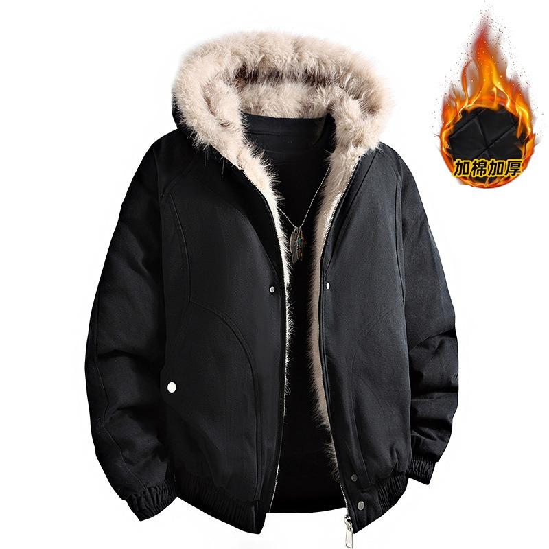 

Winter New Hooded Imitation Rabbit Fur Splicing Thickened Thermal Cotton-padded Coat Seat Mountain Carving Jacket Loose Casual Jacket 3XL чорний