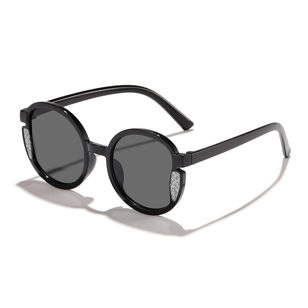 Children's glitter round frame sunglasses, baby anti-UV sunglasses, girls' fashion street sunshades