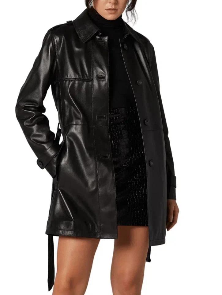 

Женское повседневное стильное пальто ручной работы из натуральной кожи ягненка, короткий тренч, черное 3XL