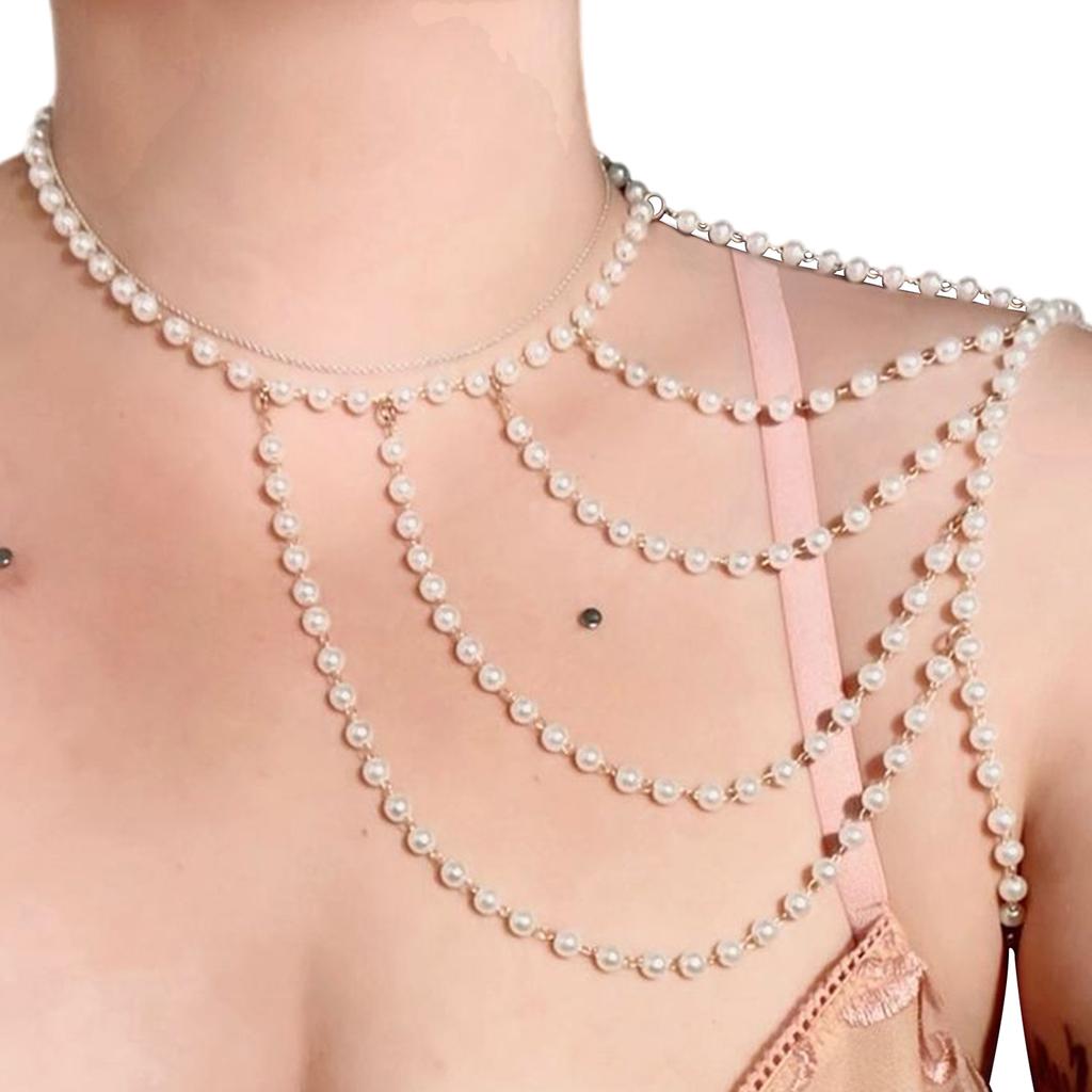 Luxurious Layered Pearls Body Chain Shoulder Chain Jewelry Enhances Elegances for Evening Gatherings and Celebration