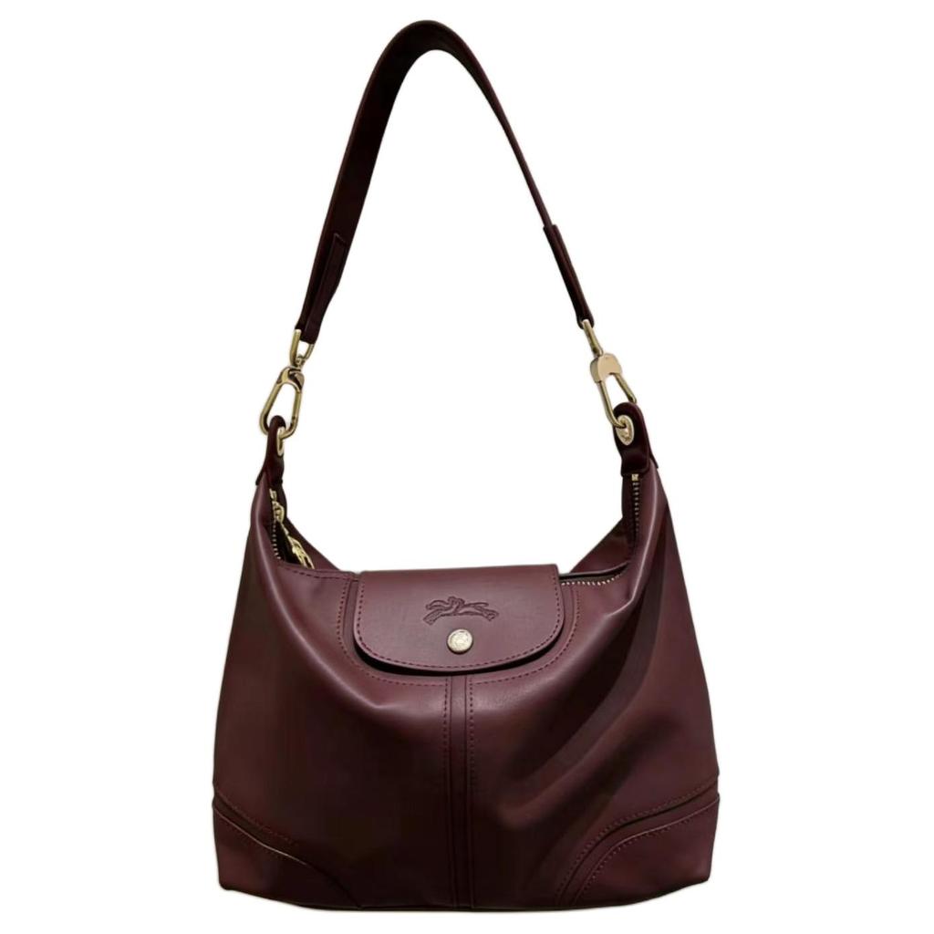 Longchamp Le Pliage Xtra Hobo Bag Color Block Bright Stitching Geometric Hollow Design Leather Shoulder Bag Women Bags Burgundy 10355HIV