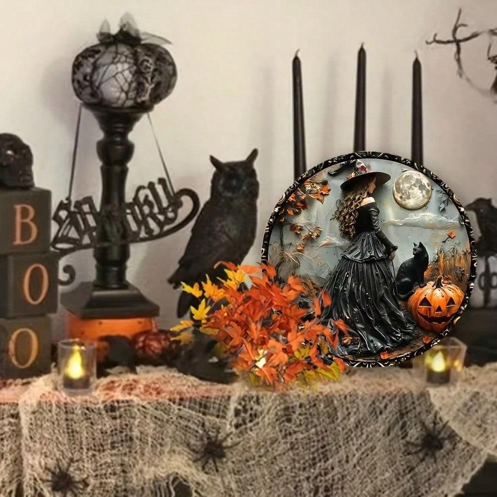 Gothic Witch Cat Wall Decor Metal Art Home Office Halloween
